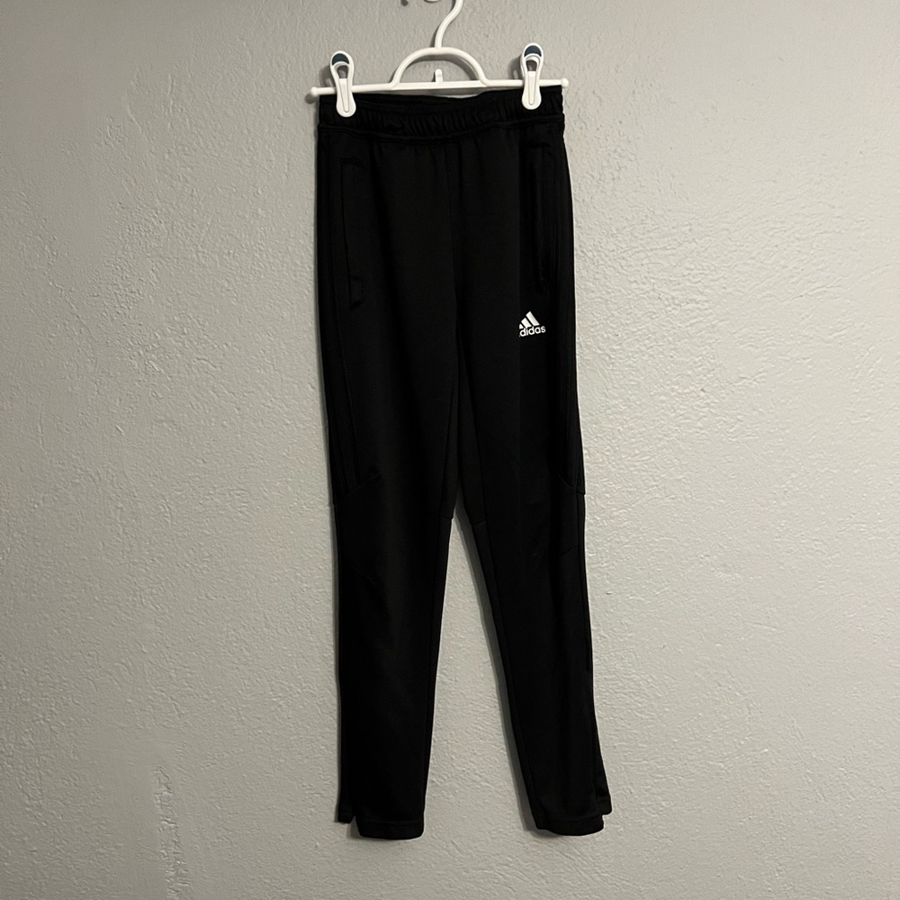Adidas Black White Joggers Zipper Adjustable Waist Youth Medium